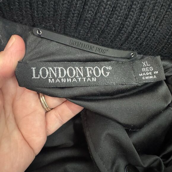 London Fog Parka Long Coat Knit Sweater Collar Black Down Filled Puffer Size L - Picture 4 of 11